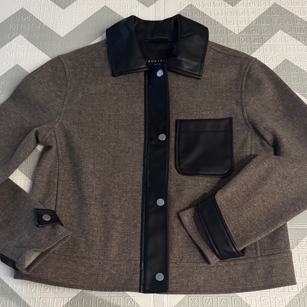 Bagatelle NY Wool Blend Jacket w Faux Leather Trim | Snap Front | Size S - Picture 2 of 8